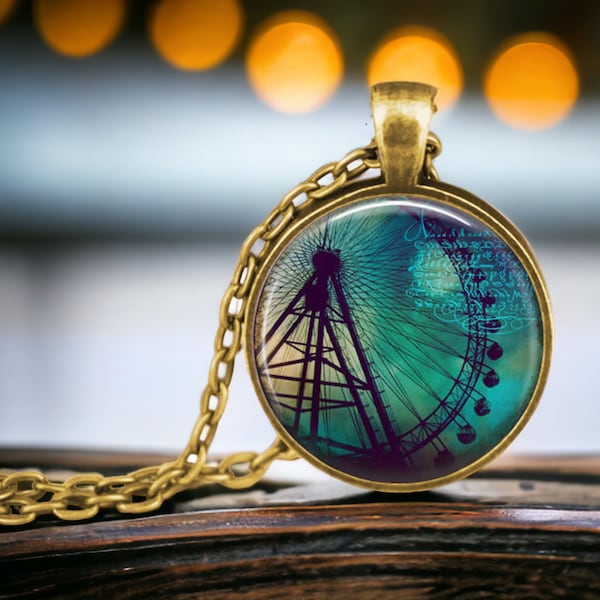 FERRIS WHEEL Stormy Skies Pendant Necklace - Ferris Wheel Pendant - Carnival Jewelry - Amusement Park - Merry Go Round - Roller Coaster