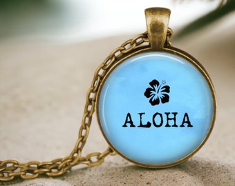 Hibiscus Flower Pendant Necklace: Hawaiian Aloha Jewelry