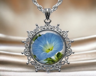 Bridal Bouquet Charm Blue Morning Glory - Wedding Pendant - Bride Bouquet Something Blue - Special Wedding Pendant Necklace - Bridal Jewelry