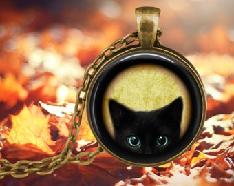 Black Kitten Pendant - Cat Lover Jewelry - Black Cat Pendant - Chat Noir - Peeking Cat Pendant - Kitten Jewelry - Kitty Cat