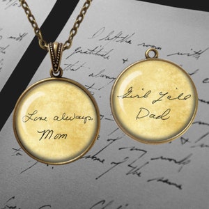Your Own HANDWRITING on Parchment Background - Two Different Messages Reversible Pendant or Key Ring - custom handwriting jewelry