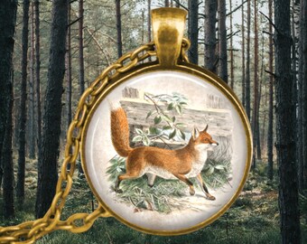 Fox Illustration Necklace: Vintage Style Animal Jewelry