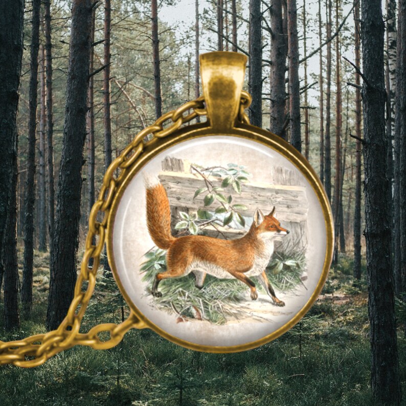 Fox Illustration Necklace: Vintage Style Animal Jewelry image 1