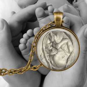 Baby in Utero 17th Century Illustration - Midwife Pendant - Midwifery Necklace - Midwife Jewelry - Baby Birthing - Obstetrics - Doula