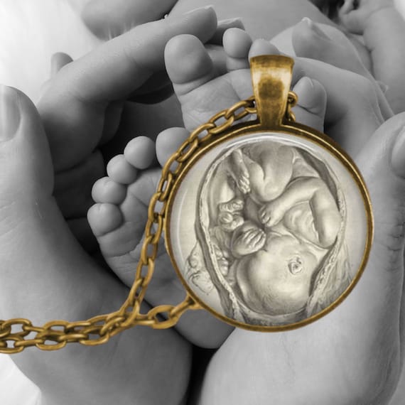 Baby in Utero Pendant Necklace: Vintage Midwife Jewelry