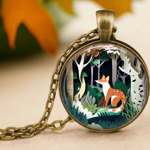 Fox in Woods Necklace Red Fox Fox Art Pendant Foxy Gifts Wildlife Lover Gifts Animal Jewelry Fox Lover Gift Gifts for Her image 1