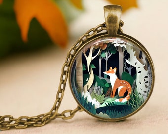Fox in Woods Necklace - Red Fox - Fox Art Pendant - Foxy Gifts - Wildlife Lover Gifts - Animal Jewelry - Fox Lover Gift - Gifts for Her