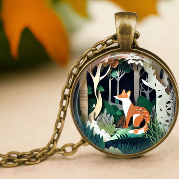 Fox in Woods Necklace - Red Fox - Fox Art Pendant - Foxy Gifts - Wildlife Lover Gifts - Animal Jewelry - Fox Lover Gift - Gifts for Her