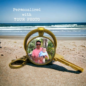 Personalized Picture Keychain with YOUR OWN PHOTO Key Ring - Gift for Dad - Daddy and Me - Gift from Child