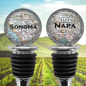 Bouchon de bouteille de la région viticole de Californie - Sonoma et Napa - outil de chariot de bar - cadeau barman - dégustation de vins sur la route - cadeau carte de la Californie