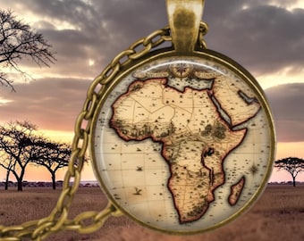 Vintage Africa Map Pendant Necklace: Traveler Gift, Safari Jewelry