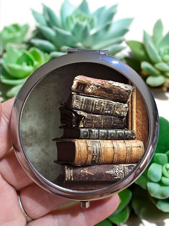 Antique Books Compact Mirror: Reader Gift, Librarian, Magnifying
