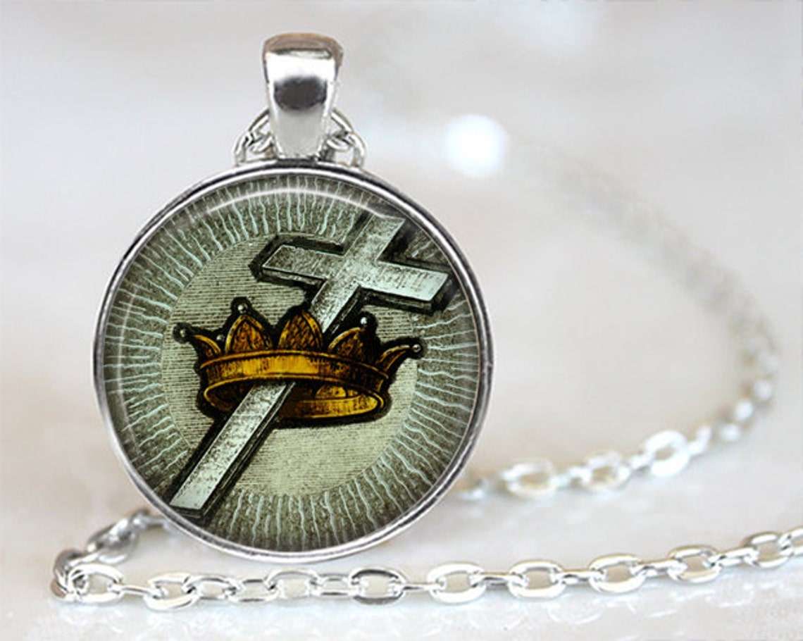 Holy Cross and Crown Pendant Necklace Christian Jewelry Etsy
