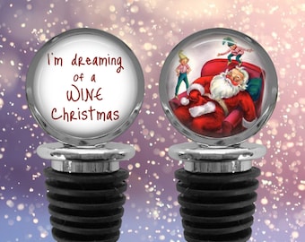 Wine Christmas Santa Bottle Stopper – Funny Holiday Hostess Gift