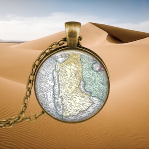 Saudi Arabia Vintage Map Jewelry - Pendant Necklace - Compass Charm - Middle East Vintage Map - Arabic