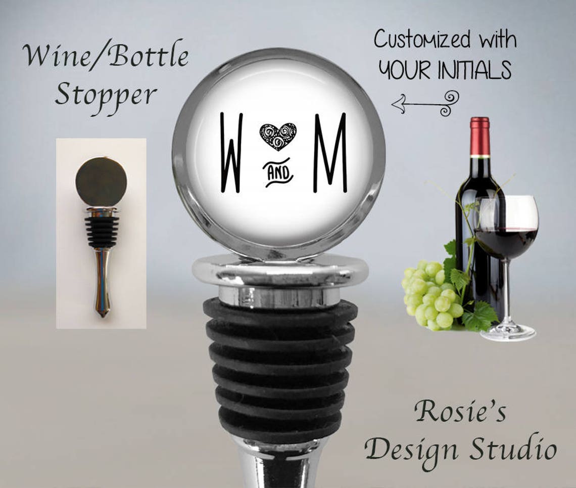 MONOGRAM Wine Stopper Whimsical Initials Bottle Stopper Etsy