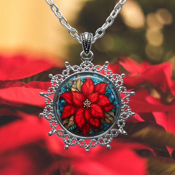 Collier Poinsettia rouge Bijoux de fleurs de Noël Mosaïque