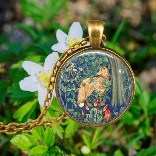 William Morris Fox in Forest Tapestry Necklace - Woodland Magic - Fox Pendant - Red Fox - Fox Lover Gift - Wildlife Jewelry - Foxy Gift