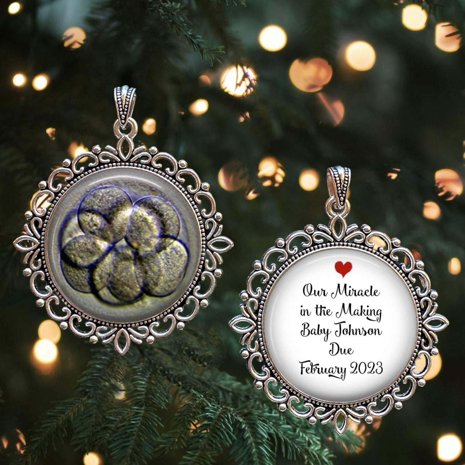 Pregnancy Reveal IVF Ornament - In Vitro Christmas Ornament - Christmas Miracle Ornament - Embryo Ornament - Blastocyst - Pregnancy