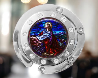 Rhinestone Purse Hook: Praying Jesus Christ, Religious Handbag Hanger