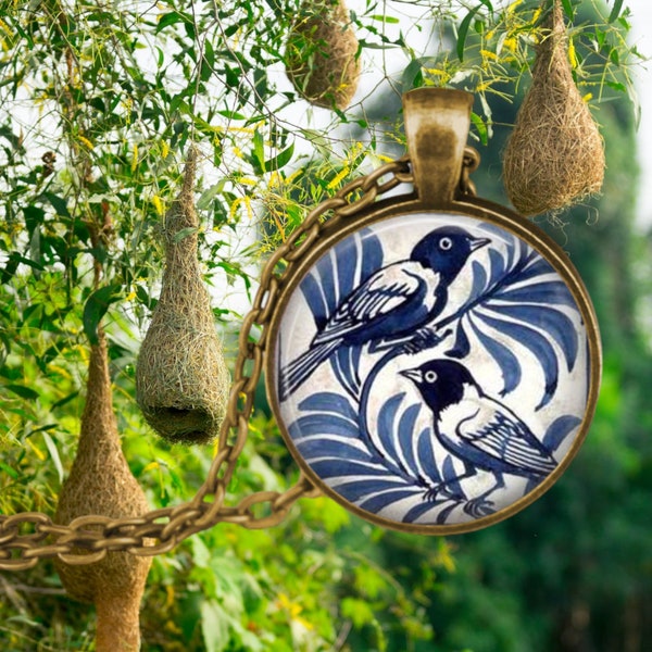 Weaver Birds Necklace: William De Morgan Arts & Crafts Jewelry
