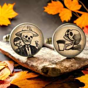 Calaveras Cufflinks Set - Halloween Cufflinks - Skeleton Cuff Links - Death Cufflinks - Dia De Los Muertos - Day of the Dead - French Cuffs