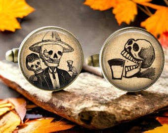 Calaveras Cufflinks Set - Halloween Cufflinks - Skeleton Cuff Links - Death Cufflinks - Dia De Los Muertos - Day of the Dead - French Cuffs