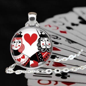 Queen and King of Hearts Pendant Necklace - Valentine Pendant - Valentine Jewelry - Playing Card Pendant - Gift for Significant Other