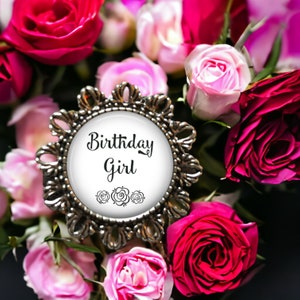 Birthday Girl Brooch Pin: Antique Finish Birthday Jewelry