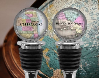 CUSTOM Map Wine Stopper - Custom Maps Wine Stopper - Bottle Stopper - Map 2-sided Wine Stopper - Vintage Map Gift - Long Distance Gift