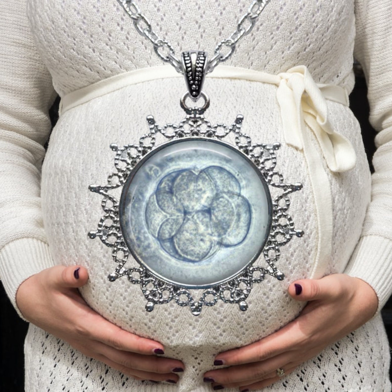 Personalized Embryo Image Pendant Necklace: IVF Keepsake Jewelry