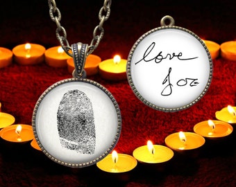 Custom Handwriting & Fingerprint Pendant Necklace - Keepsake Jewelry