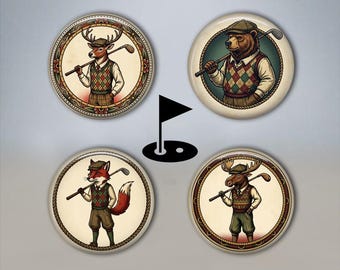 FOREST ANIMALS Golf Ball Markers and Optional Magnetic Hat Clip: Mens Golf Gift Set