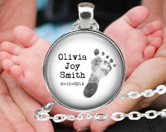 Personalized Baby Footprint Necklace: Keepsake Pendant with Birthstone