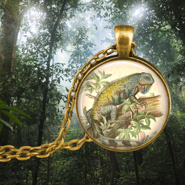 Green Iguana Necklace - Reptile Jewelry - Iguana Pendant Necklace - Wildlife Necklace - Lizard Lover Gift - Rainforest
