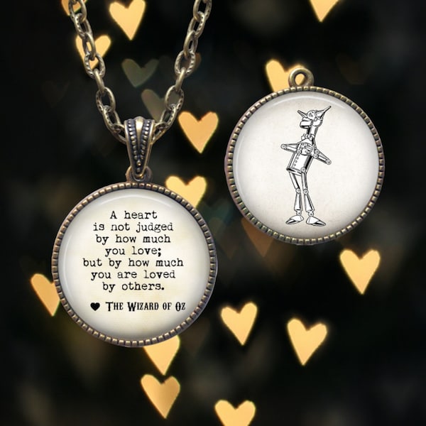 Wizard of Oz Tin Man Heart Quote Necklace  - If I Only Had a Heart Jewelry - Gifts of Love - Gifts for Girls - Teen Gift - Book Lover Gift