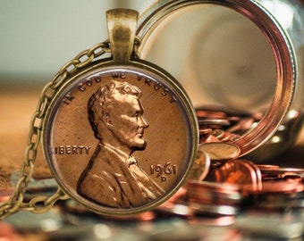 Lincoln Penny IMAGE w your Year Jewelry - US Copper Penny - Custom Birthday Gift  - Coin Image Necklace - Penny Jewelry