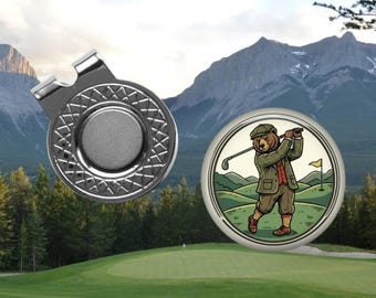 GRIZZLY BEAR Golf Ball Marker and Hat Clip Set: Dad Golfer Gift