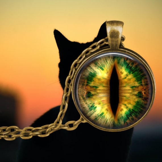 Collier œil de chat vert avec pendentif œil de chat, pendentif chat, bijoux  pour chat, Métal : : Mode