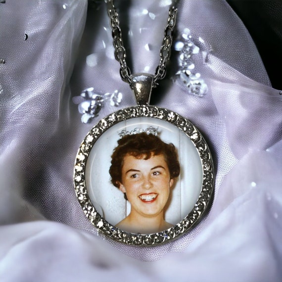 Rhinestone Photo Pendant Necklace Bling Necklace Photo Jewelry