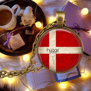 HYGGE Danish Flag Necklace - Hygge Pendant - Denmark Happiness - Danes - Well Being - Danish Tradition - Comfort - Happy Life