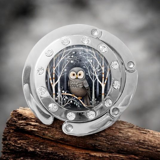 Winter Owl Purse Hook - Foldable Handbag Hanger - Fancy Purse Tote Bag Holder - Owl Lover Gift - Gif