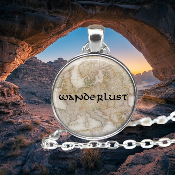 WANDERLUST Travel Jewelry - Gift for Traveler - Fernweh - Bon Voyage - Walkabout - Vintage Map Pendant - Gift for Graduate - Nomad - Gypsy