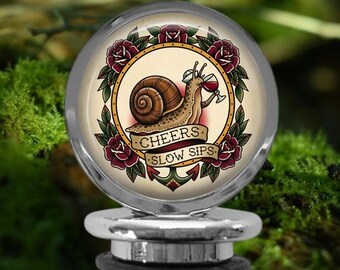 Garden Snail Drinking Wine Bottle Stopper: Funny Wine Gift, Tattoo Art, Slow Sips