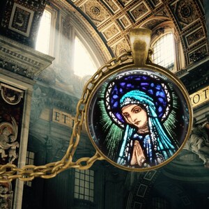 Praying Mother Mary Pendant Necklace - Virgin Mary  Necklace - Religious Jewelry - Art Nouveau Pendant - Christian Gift