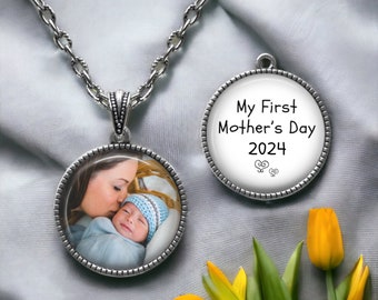 First Mother's Day Photo Necklace - First Time Mom - Mother's Day Picture Jewelry - First Mothers Day Gift - New Mother Gift - New Mommy