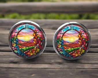 Vineyard Napa Sonoma Cufflinks - Wine Lover Cufflinks - California Wedding Groom Gift - Stained Glass - California Wine Country