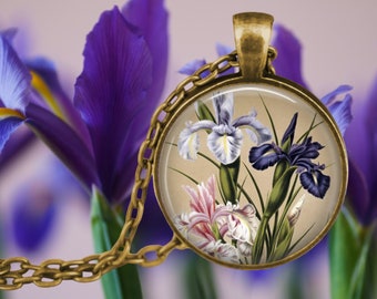 IRIS Pendant Necklace - Irises Jewelry - February Birthday Flower - Gardening - Gardener Gift - Botanical Gift - Floral Gift - Gifts for Mom