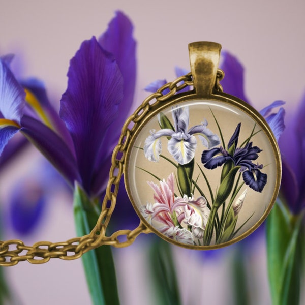 IRIS Pendant Necklace - Irises Jewelry - February Birthday Flower - Gardening - Gardener Gift - Botanical Gift - Floral Gift - Gifts for Mom