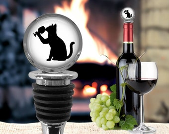 Cat Drinking Wine Bottle Stopper: Funny Wine Lover Gift